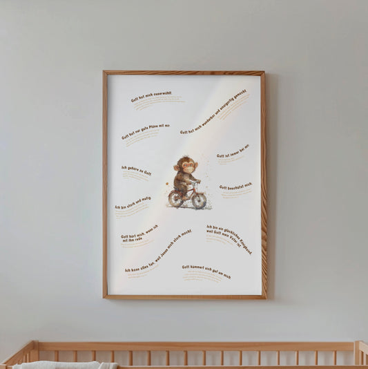 Mutmachposter für Kinder Affe - Poster DIN A3 | Zusagen Gottes